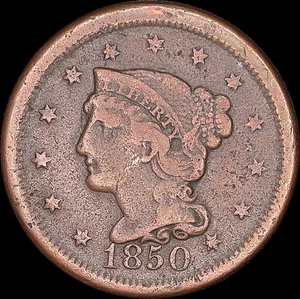1850 1C Braided Hair Large Cent Ungraded Circulated BN - Picture 1 of 2