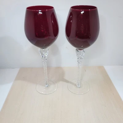 2 taças de vinho tinto rubi vintage haste torcida - Imagem 1 de 4