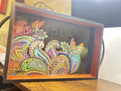 Handcrafted walnut Wood and Resin Serving Tray with Metal Handles 17 1/2” X 11”. - Image 1 of 4