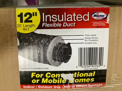 Master Flow 12 pulgadas x 25 pies conducto flexible, R4.2 aislamiento de alta resistencia, chaqueta negra Foto 1 de 4