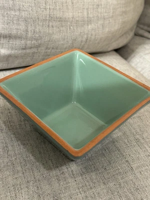 CRATE & BARREL Agave aqua square  bowl Trinket Snack Dish Portugal Green EUC - Image 1 of 3