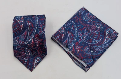 Conjunto quadrado de gravata masculina Manhattan gravata azul paisley cetim - Imagem 1 de 4