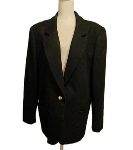 Koret Vintage 100 % Wolle einzelner goldener Knopf schwarz Blazer gekerbtes Revers Schulterpolster - Bild 1 von 8