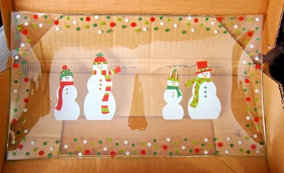 Plato dividido con puntos de muñecos de nieve de chef mimado 13" vacaciones invierno vidrio 3012 en caja Foto 1 de 4