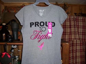 WOMENS BREAST CANCER PROUD TO FIGHT T SHIRT SIZE MEDIUM 8-10 COLOR GRAY NEW - Picture 1 of 1