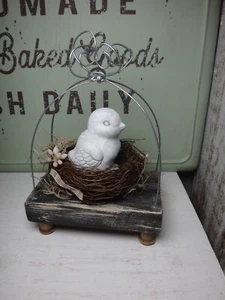 Mini wood block bird cage with nest and small bird, handmade, tiered tray decor - Picture 1 of 8