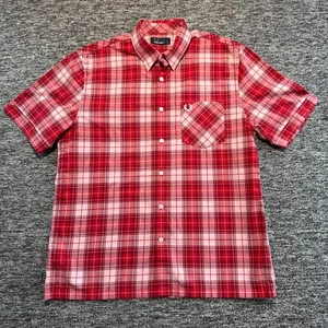 Fred Perry Shirt Mens Size Medium Red Tartan Plaid Mod Terrace Retro Casuals - Picture 1 of 9