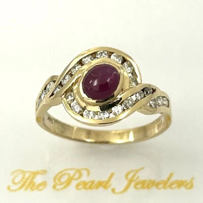14K Yellow Gold Cabochon Ruby & Diamond Cocktail Ring - Image 1 of 4