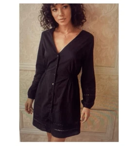 Vestido Vetta Capsule Negro Manga Larga Encaje Reversible Cuello en V Escote Redondo M Mediano - Imagen 1 de 9