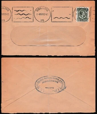 Cubierta Gibraltar 1943 KGVI 1/2 verde de un solo uso con cancelación de máquina Z1309 Foto 1 de 3