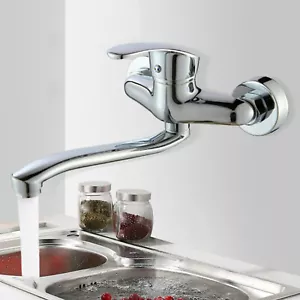 Küchenarmatur Schwenkbar Auslauf Wandmontage Mischbatterie Küche Bad Wasserhahn - Bild 1 von 11