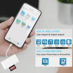 For iPhone iOS13+ Transfer Pics,Videos,Word,Excel,PDF USB Adapter with Charging - Picture 1 of 8