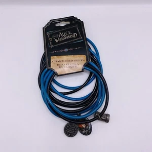 Alice In Wonderland Blue Black Rubber Charm Bracelets Set of 12 - Picture 1 of 3