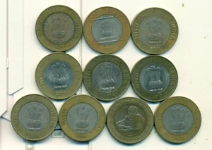 10 DIFFERENT BI-METAL 10 RUPEE COINS from INDIA (2009 to 2019) - Picture 1 of 1