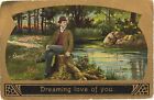Man Sitting And Looking Far-away, Dreaming Love of You Postcard