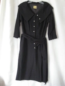 Vintage TAILORED JUNIOR schwarz breiter Kragen Strass Knöpfe Kleid - Bild 1 von 15
