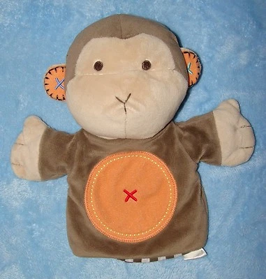 Carters плюшевая коричневая кукла-обезьяна оранжевый животик гофрированные уши мягкая детская игрушка - Изображение 1 из 3