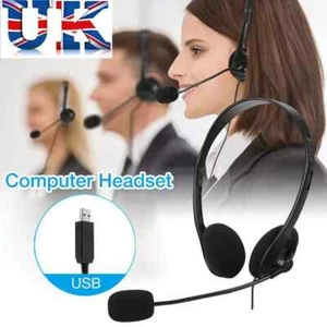 UK USB Headset Kopfhörer kabelgebunden mit Mikrofon Mikrofon für Anruf PC Computer Laptop - Bild 1 von 13