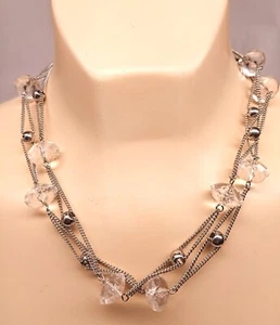 COLLAR DE COLECCIÓN 35" - CADENA TONO PLATEADO CON CUENTAS TRANSPARENTES FACETADAS - Imagen 1 de 3