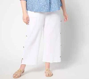 Denim & Co. Petite Gauze Crop Pant-White-Petite Small A649394 NEW - Picture 1 of 1