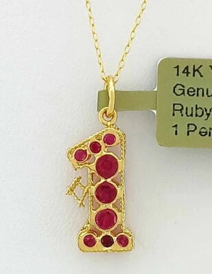 GENUINE 0.42 Cts RUBY #1 PENDANT 14K YELLOW GOLD - New With Tag - FREE CHAIN - Image 1 of 4