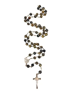 2 Pieces St. Benedict Tiger Eye Beaded 22" Rosary Pendant Healing Necklace - Bild 1 von 2