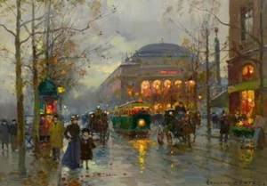 Théâtre du Châtelet Edouard Cortes Art Print Paris Street Scene Impressionist - Picture 1 of 2