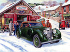 Seasons Greetings Card Lagonda LG6 1938 PVT 711 Garage Christmas Snow scene BSA?