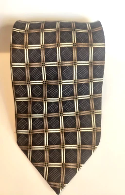 Corbata HARVE BENARD Para Hombres 100% Seda Negra Marrón y Dorada Geométrica Benard Holtzman Foto 1 de 4