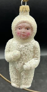 Christopher Radko? Vintage Christmas Ornament Ski Baby Hand Painted Face Glitter - Picture 1 of 6