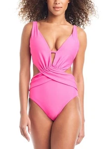 Bar III Women’s Draped Monokini Pink Swimsuit Size XL - Picture 1 of 4