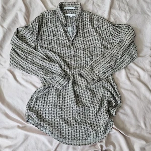 Vintage Geometric Patterned Silk Long Sleeve Button-Up - Picture 1 of 8