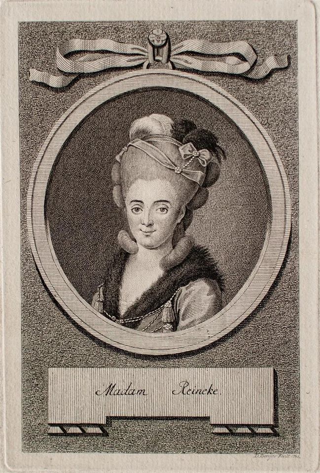 Gottfried Daniel Berger Frauenporträt Rokoko Madam Reineke Orig Kupferstich 1781 - Bild 1 von 2