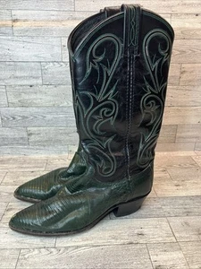 Dan Post Boots Women's 7 M Exotic Teju Lizard Black Green Pointed Toe Western - Imagen 1 de 11