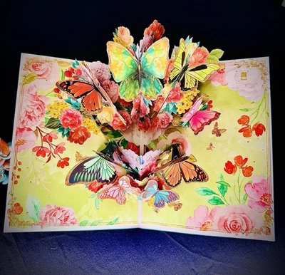 3D Pop-Up Grußkarte Schmetterlinge & Blumen – Geburtstag, Hochzeit, Valentinstag - Image 1 of 4