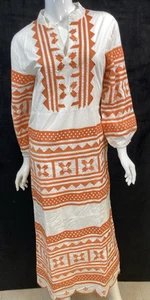 Neu mit Etikett Julia Amory bestickt orange weiß 100 % Baumwolle Made India Kleid, Größe XS - Bild 1 von 16