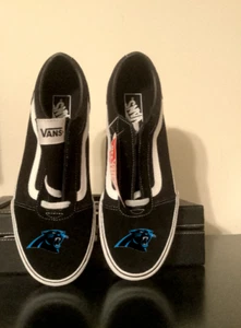 Carolina Panthers Vans Off The Wall Shoes Men's 9.5 Black Lace Skateboard 507452 - Picture 1 of 6