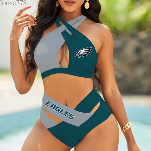 Philadelphia Eagles Women's Sexy Bikini High Waist Swimsuit Beach Swimwear 2PCS Cover