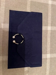 ASOS Navy Clutch Bag With Gold and Pearl Clasp Detail - Picture 1 of 6