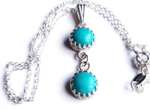 Exquisite Tibetan Green/Blue Turquoise Necklace, 925 Sterling Silver. - Picture 1 of 5