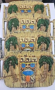 Luau Tiki Bar Serving Trays Amscan  Hawaii Tropical Plastic Blowmold Lot Of 4 - Picture 1 of 7
