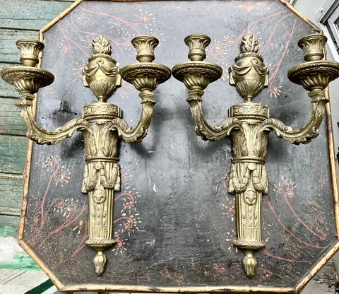 VICTORIAN PAIR 17"  GOLD BRONZE CANDELABRAS CANDLE HOLDER SCONCES LOUIS XVI Cover