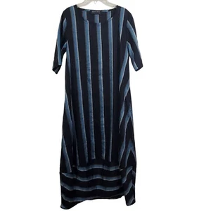 Karvinen Finland Linen Blend Maxi Dress Striped Boho Lagenlook Unique Medium - Picture 1 of 11