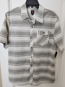 New Mens Ocean Current Cream/Gray/Blue Striped Woven S/S Button-Up Shirt Medium - Picture 1 of 2