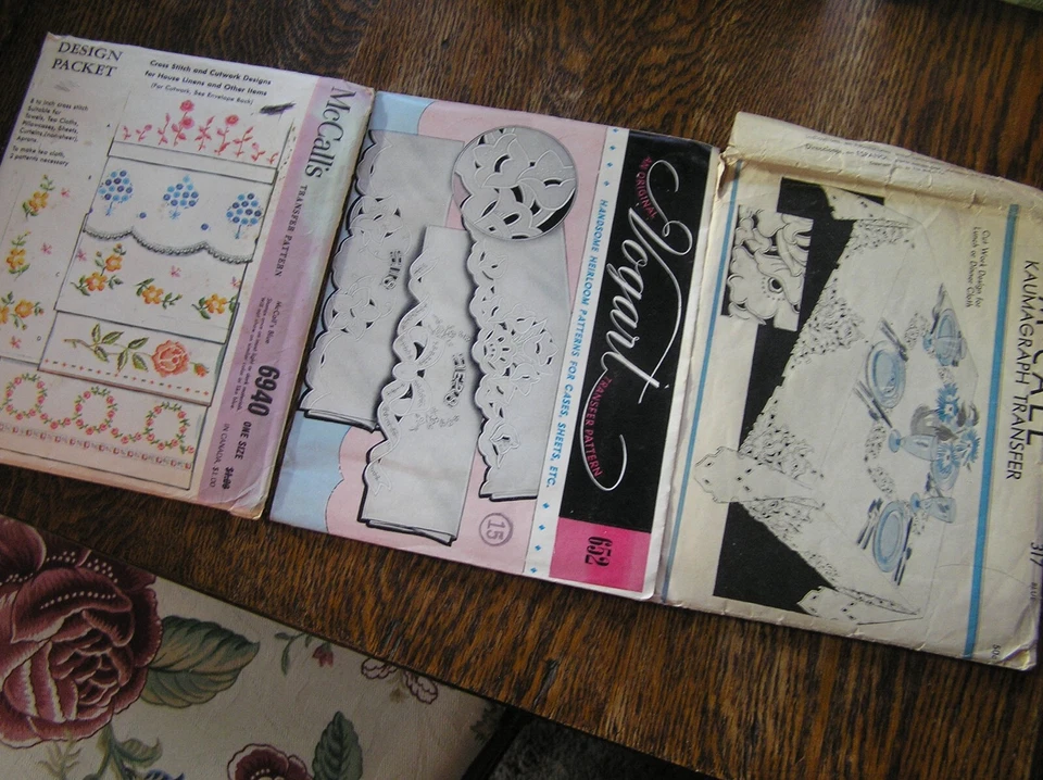 Lot of 3 Transfers & Patterns CUTWORK Embroidery For Pillowcases~Sheet~Tablecovr - Image 1 of 4