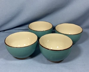 Set 4 Royal Norfolk Bowl Turquoise Aqua Swirl Soup Cereal Salad Brown Rim 5.5" - Picture 1 of 8