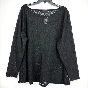 Lane Bryant Womens Size 16 Pullover Sheer Lace Top Blouse Black Long Sleeves - Picture 1 of 8
