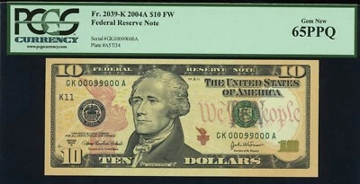 2004A $10 FRN GK00099000A 9TH RADAR P.C.G.S #65PPQ - Image 1 of 3