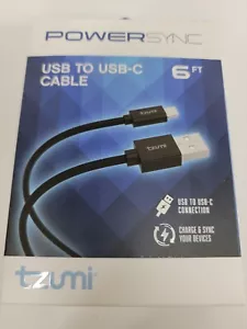 NEW Tzumi Charge USB to USB-C 6 Foot Charging Cable Black - Picture 1 of 5