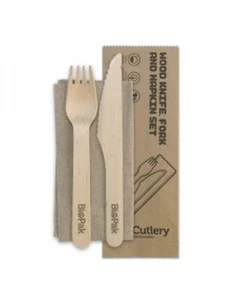 Biopak 16cm Fork and Knife And Napkin Combo 100 Pack x 4 - Bild 1 von 1